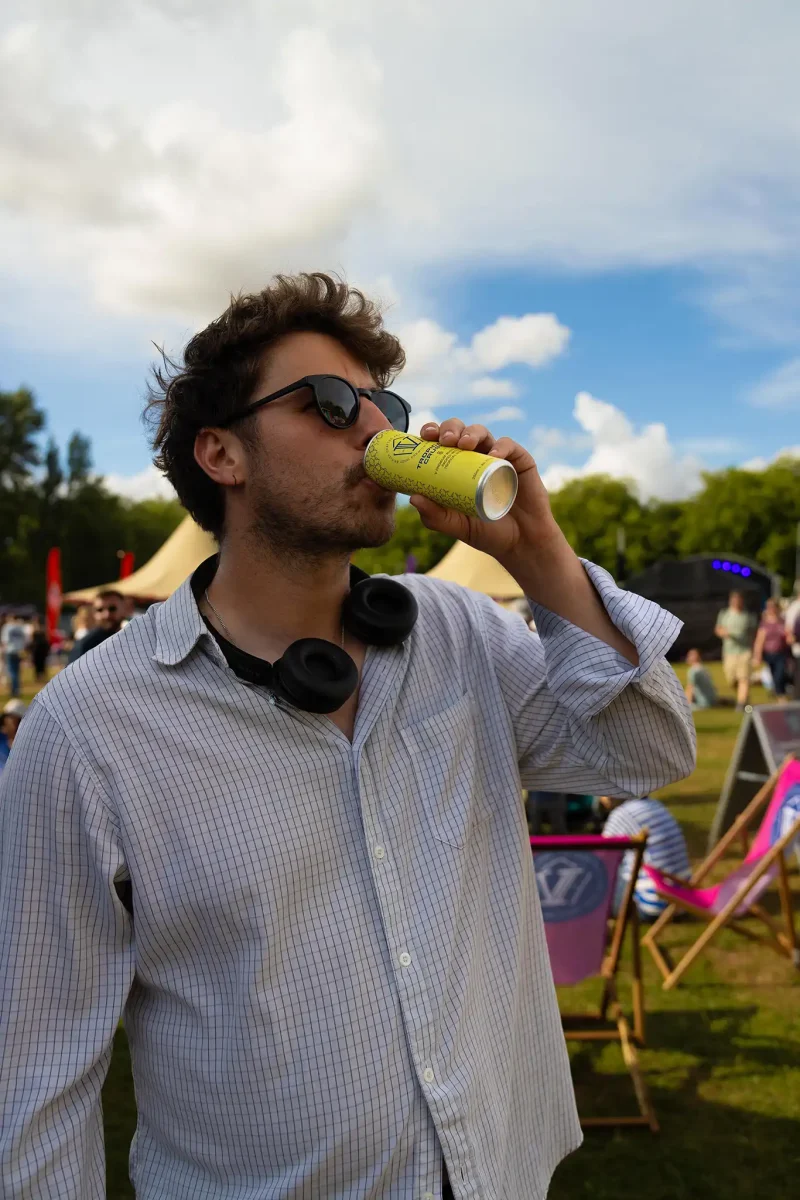 Man enjoys V Rum Ready to Drink rum can